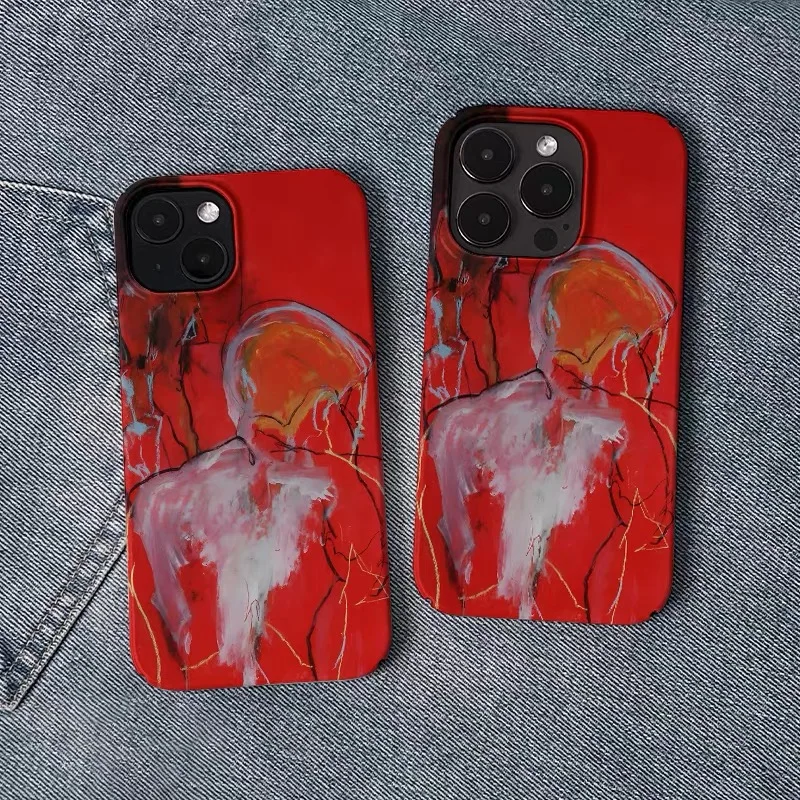 

Ins Red Oil Painting Graffiti Case for IPHONE 17 16 ProMax 15 14 Plus 13 12 MINI 11 PRO 16Plus XR XS MAX Acrylic Phone Cover