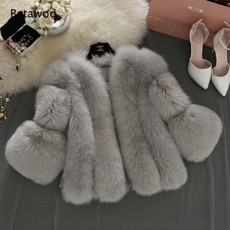 Women Vertical Striped Faux Fur Cropped Jacket Solid White Thick Fluffy Short Furry Coat Winter Warm Outerwear