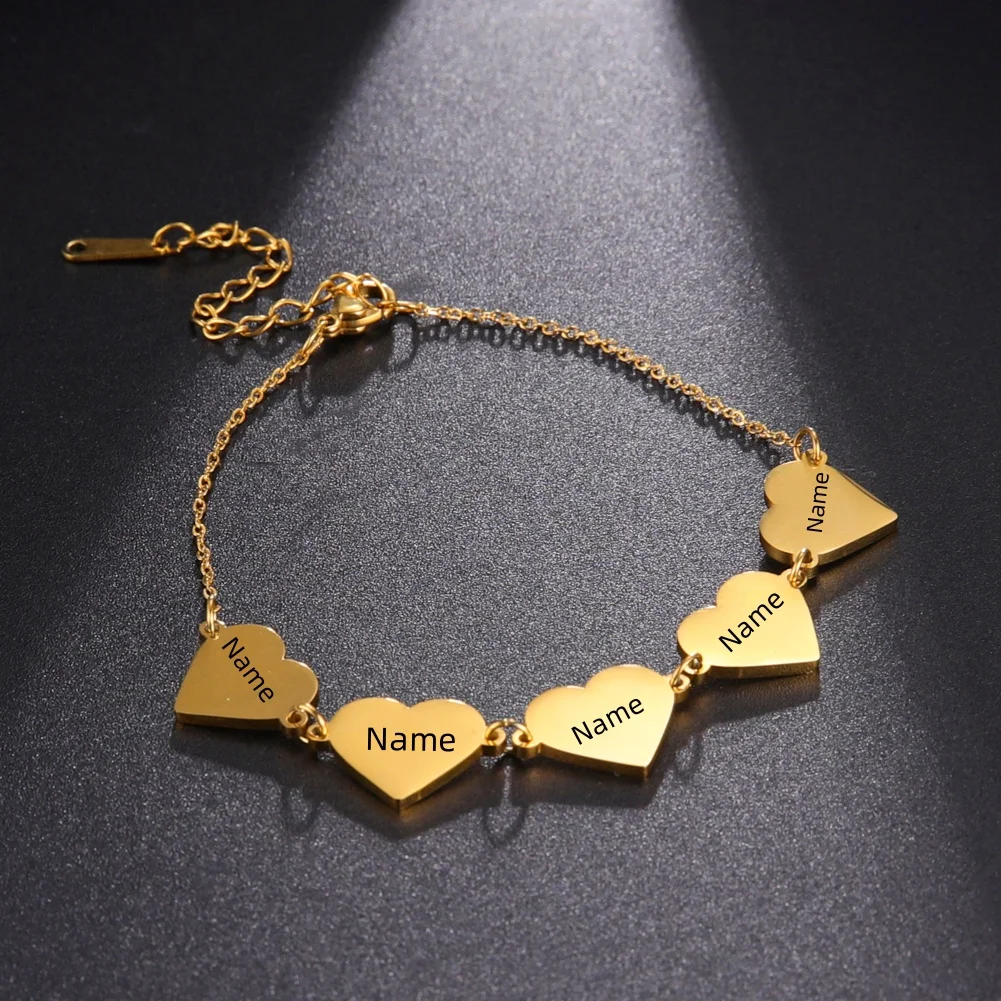 

Customized Name Love Bracelet Stainless Steel Personalized 5 Heart Shaped Carvings Name Date Bracelet Fashion Home Jewelry