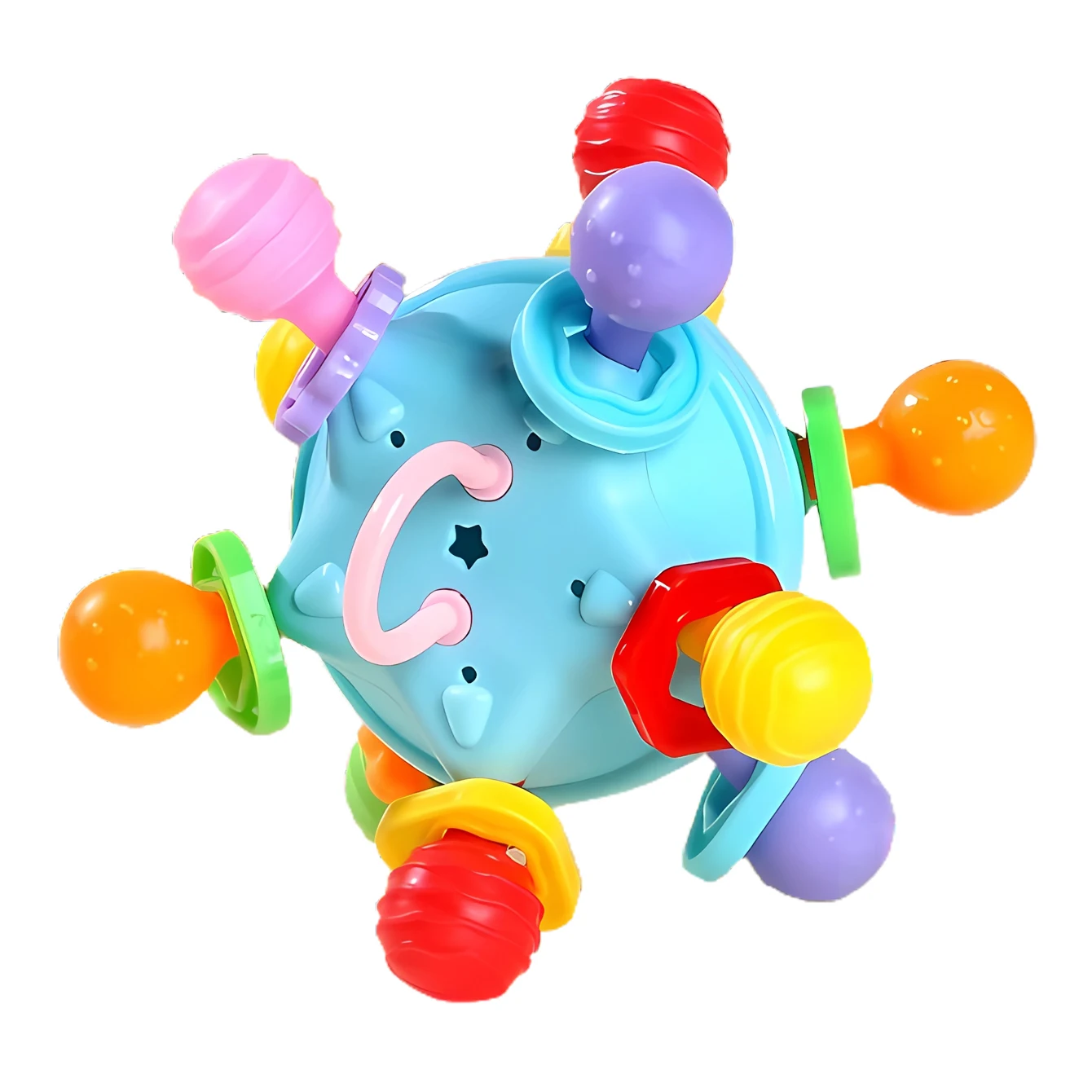 Star Grip Ball Rattle Tooth Glue Toy Can Rotate Pronunciation Manhattan ball grip Baby bite touch ball Manhattan Atomic ball