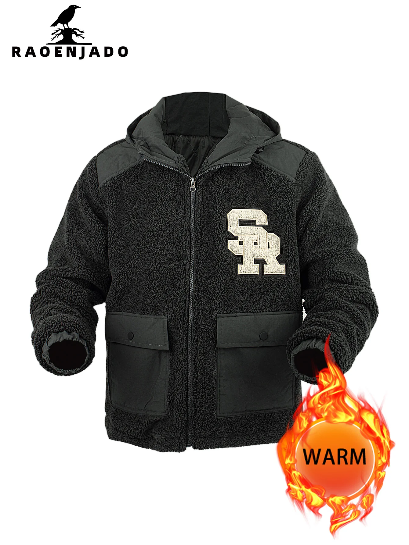 المرأة حجم كبير مقنعين الصوف جاكيت زيبرا سميكة الدافئة الشتاء المرقعة ملابس خارجية معطف فضفاض الأبجدية التطريز #4