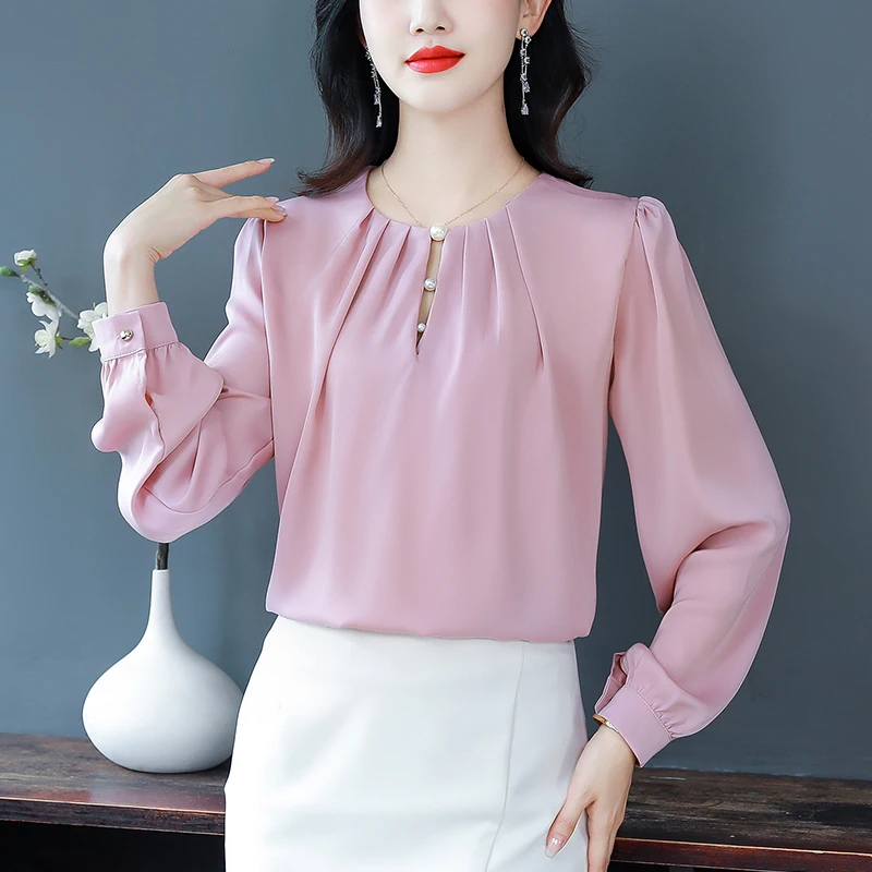 Fashion Long Sleeve O-Neck Women Blouse White Black Chiffon Blouse Shirt Women Tops Blusas Para Mujer Camisas De Mujer H230