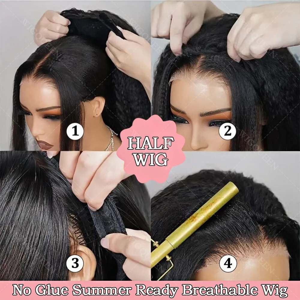 250% طويل ياكي غريب مستقيم نصف الباروكات شعر الإنسان الوجه أكثر من 3 في 1 ترقية قابل للتعديل 3/4 نصف شعر مستعار الرباط ودية للمبتدئين