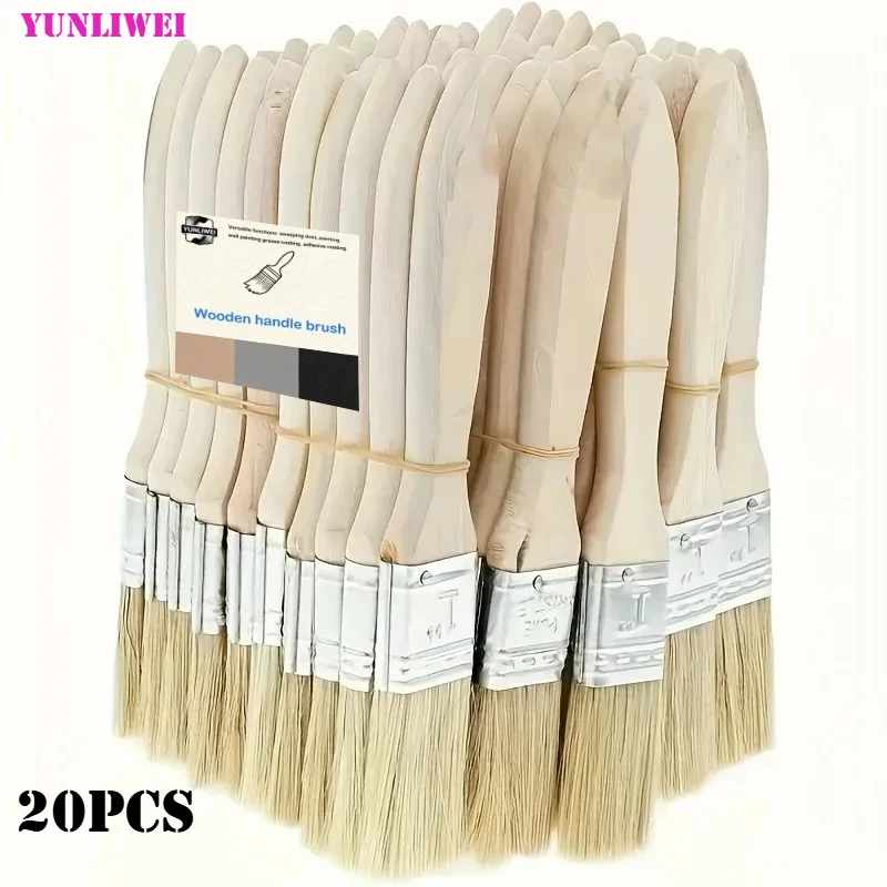 20Pcs Wood Handle Paint Brushes Set Durable Bristles Multipack for Painting Home Cleaning Projects High Quality Sturdy Brushes