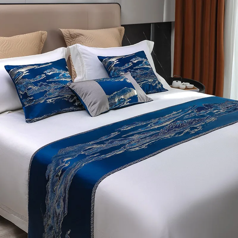 Polyester Bed Flag Decor Bed Tail Towel Landscape Design Simple Chinese Style Home Hotel Bed Decoration Carpet Bed Flag ZF610