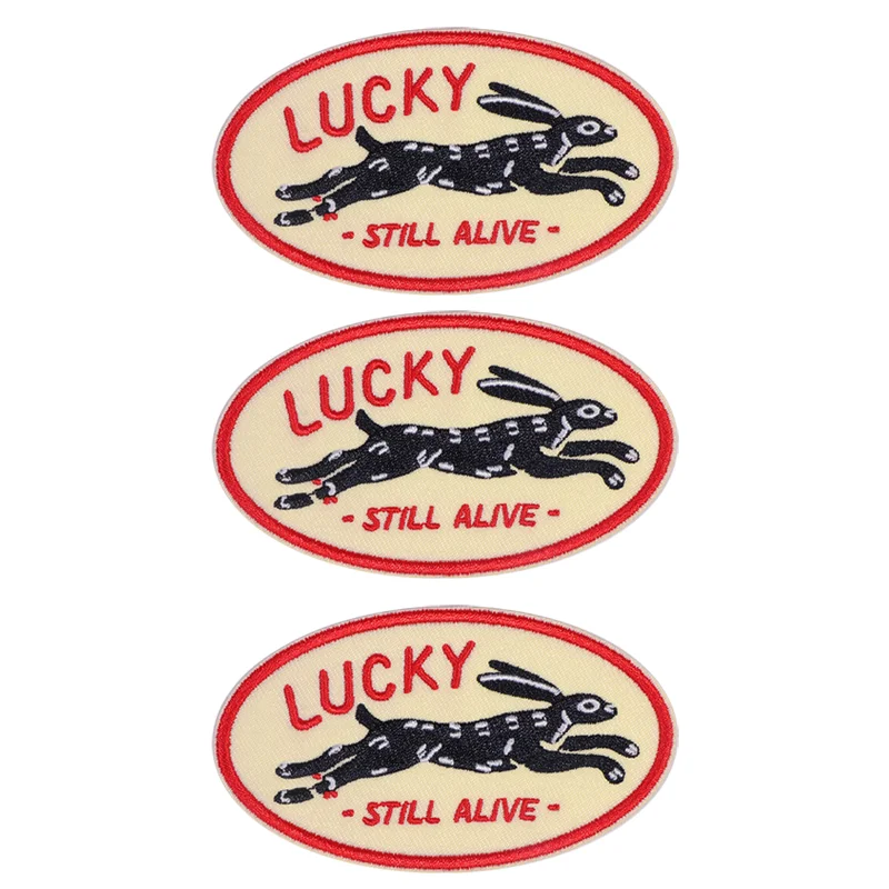 

3 железных нашивки Lucky Rabbit - кролик для бега с красным крестом и текстом «Любий все еще живые», прочная ткань, украшение одежды своими руками подходит для курток, сумок, шапок, брюк и поделок, милый мультяшный дизайн (без шитья аппликация), прочная а