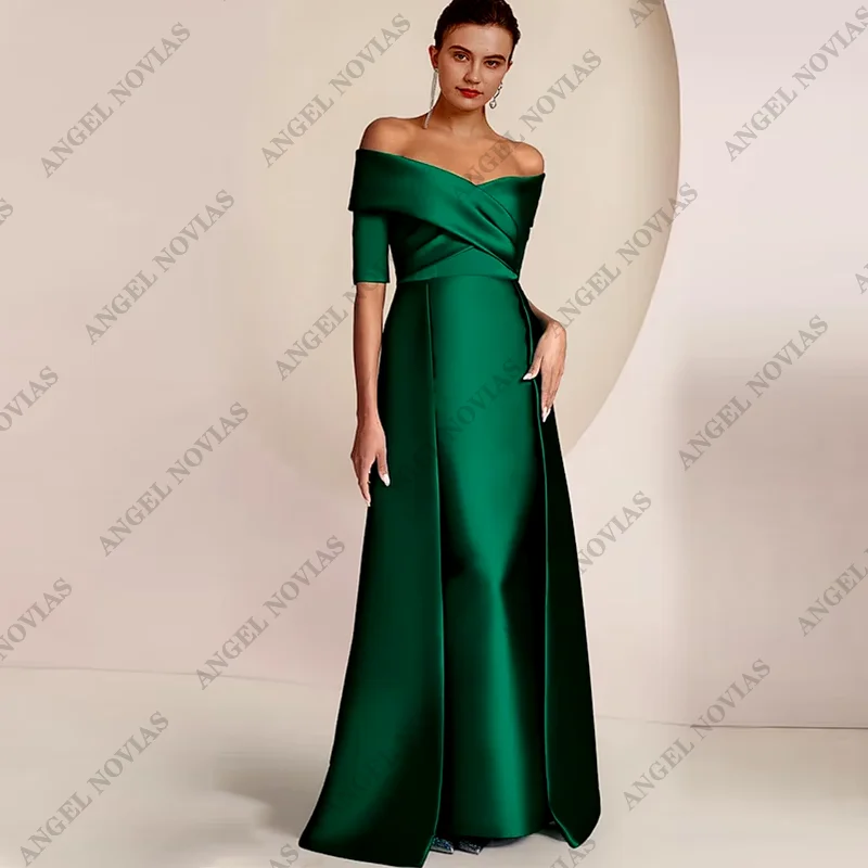 Customized Mother of the Bride Dress Formal Wedding Guest Elegant Party Off Shoulder Floor Length Satin with Ruching 2024