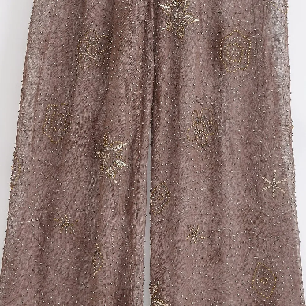 2025 Sexy Perspective Diamond Women's Pants Fashionable Bead Embroidered Low Waist Female Long Pant Summer Chic Casual Trousers