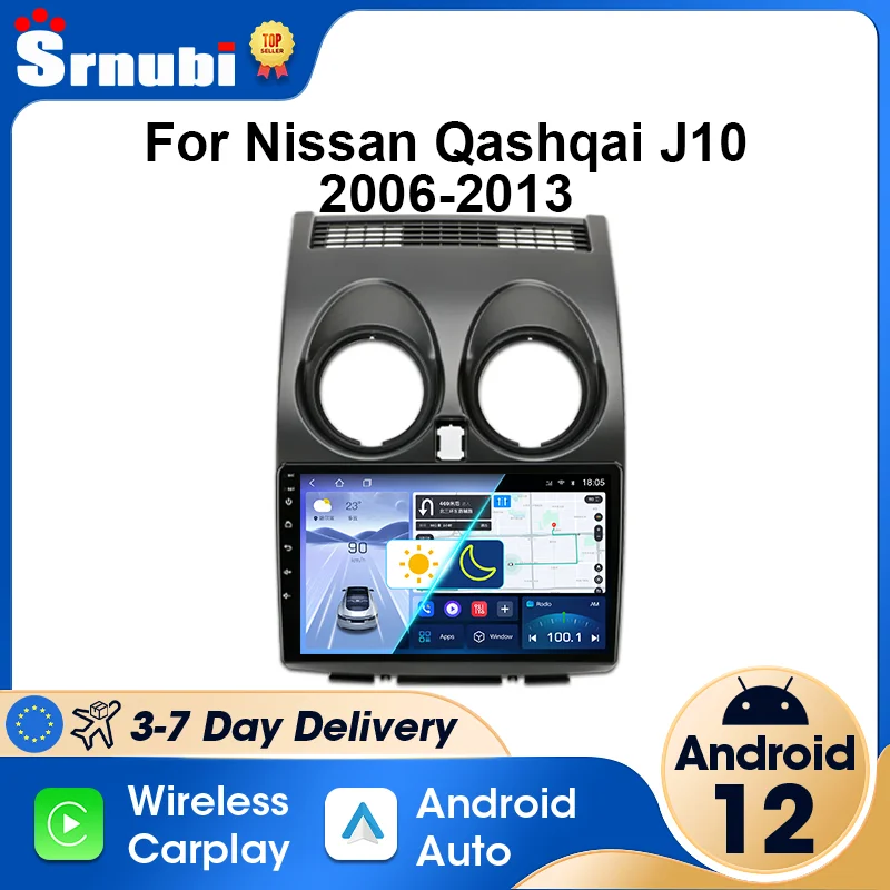 Srnubi 2Din Android 12 Wireless Carplay Auto Car Radio for Nissan Qashqai J10 2006 - 2013 Multimedia Player GPS Stereo Autoradio