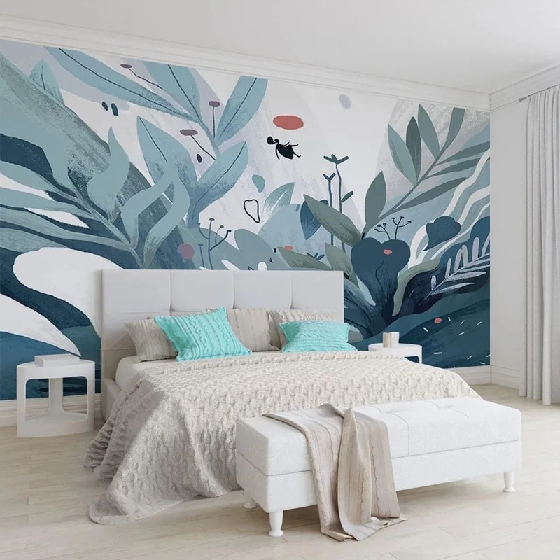 Aangepaste muurschildering behang 3D handgeschilderde planten moderne woonkamer TV achtergrond muur decor creatieve kunst thuis papel de parede 3D