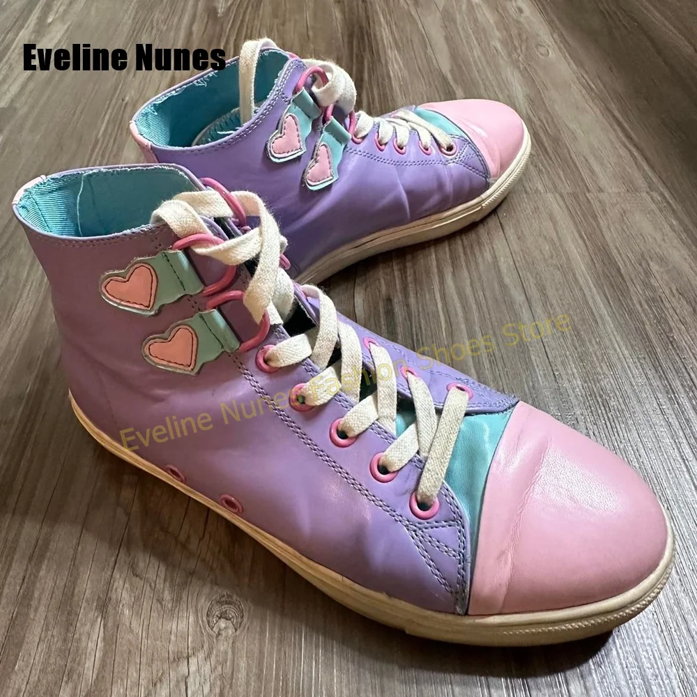 Y2K Girl Sweet High Top Sneakers Color Block Heart Applique Lace Up Shoes Festival Street Party Women Cute Casual Footwear 2026 view 4