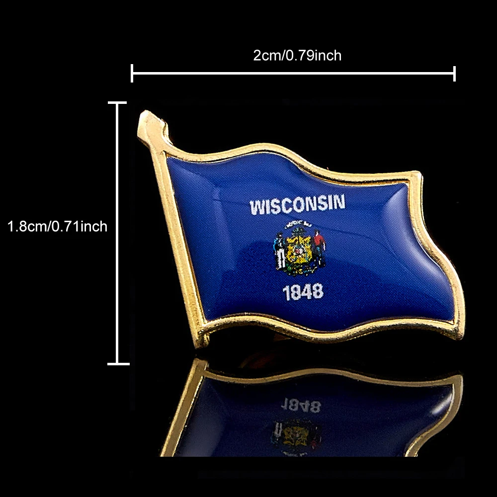 USA State of Wisconsin Flag Lapel Pin Gold Plated Badge Multicolor Shirt Tie Necktie Pins Clip Clasp Stick Brooch