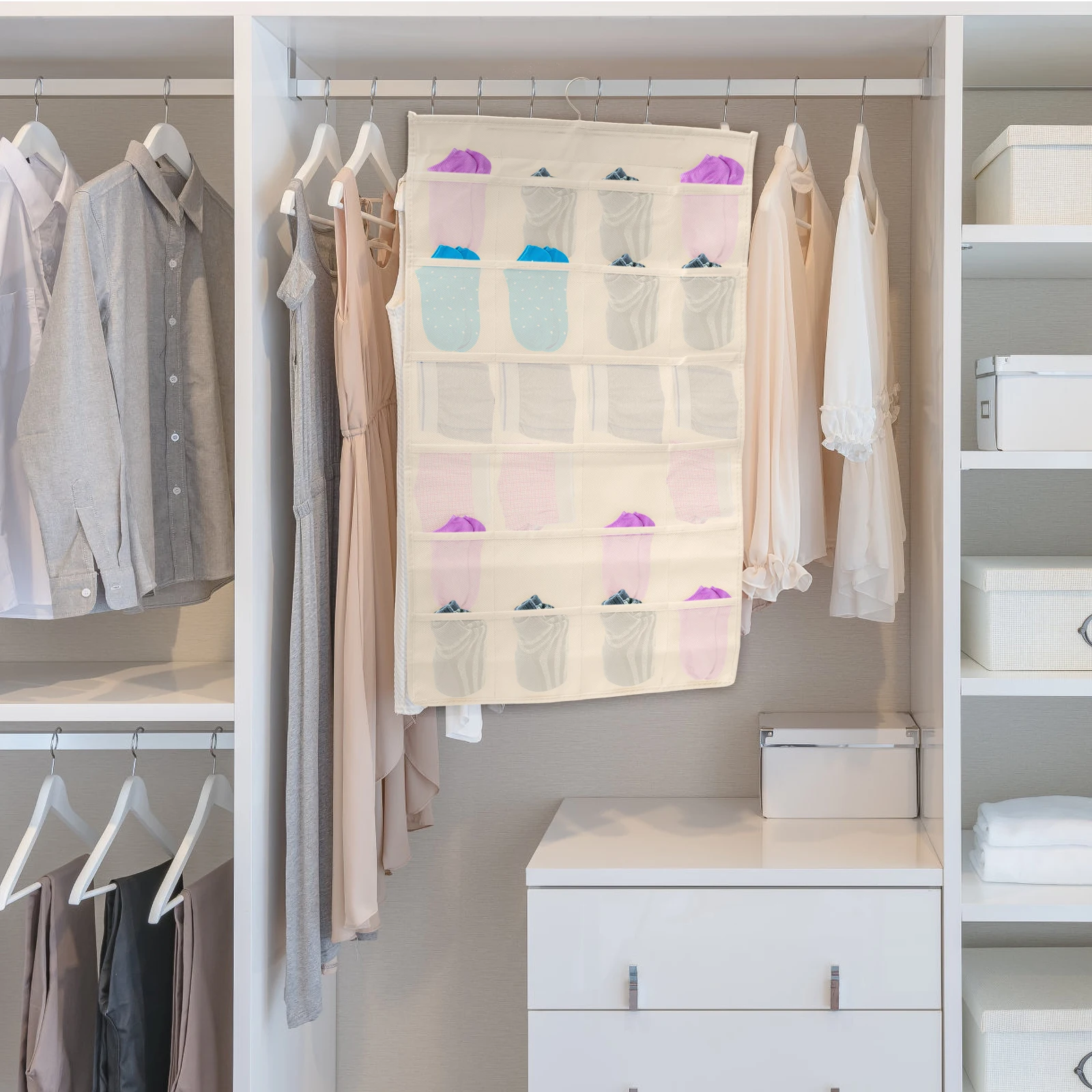 

Large Capacity Double sided Hanging Bags Underwear Socks ganizer Wardrobe Storage Pouch Foldable Oxford Grid Design