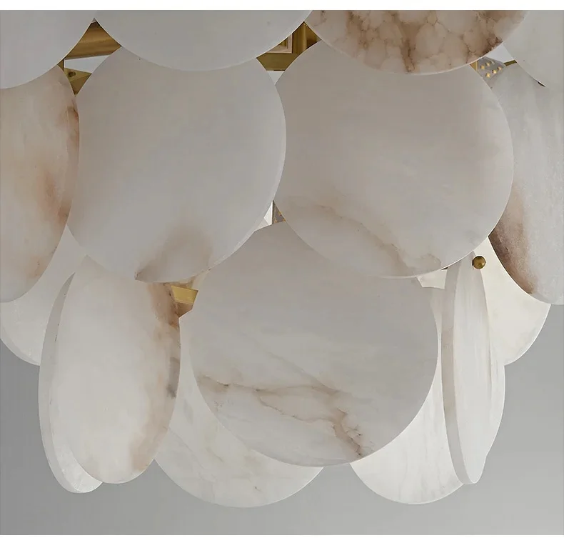 

Modern Simple Villa Living Dining Room Brass Marble Chandelier Nordic Hotel Round Copper Alabaster Pendant Lights