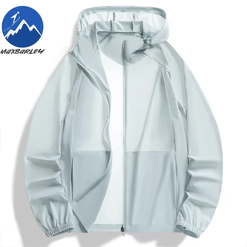 

Maxbarley Sun Protection Jacket Men Summer UPF50+ UV Protection Sports Skin Windbreaker Gym Running Ice Silk Elastic Hooded Coat
