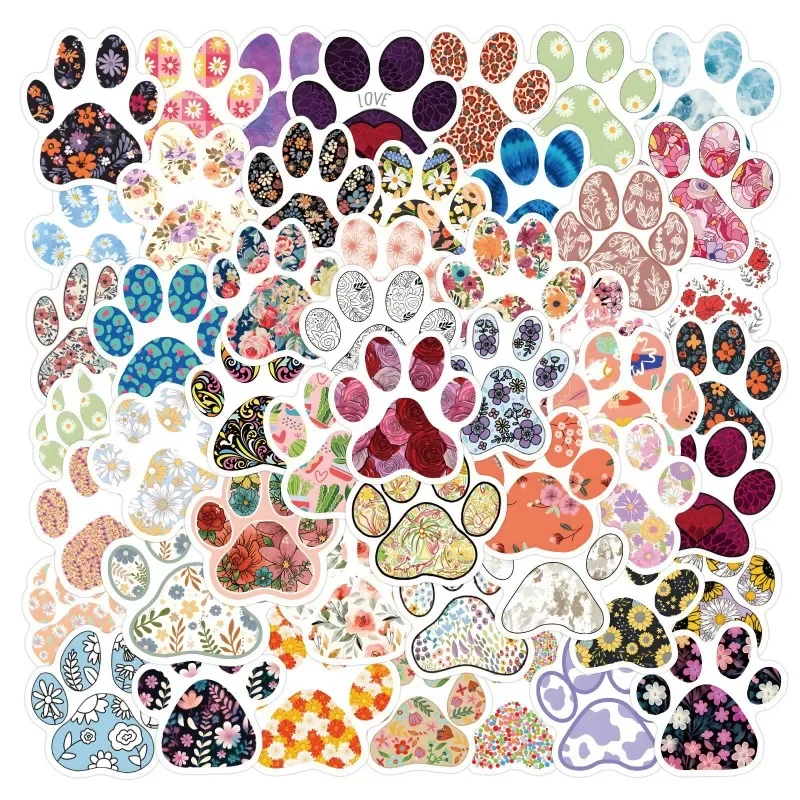 60pcs Animal Flower Paw Graffiti Stickers Colorful Footprint Material Creative Decals Children's DIY Decorative Stickers