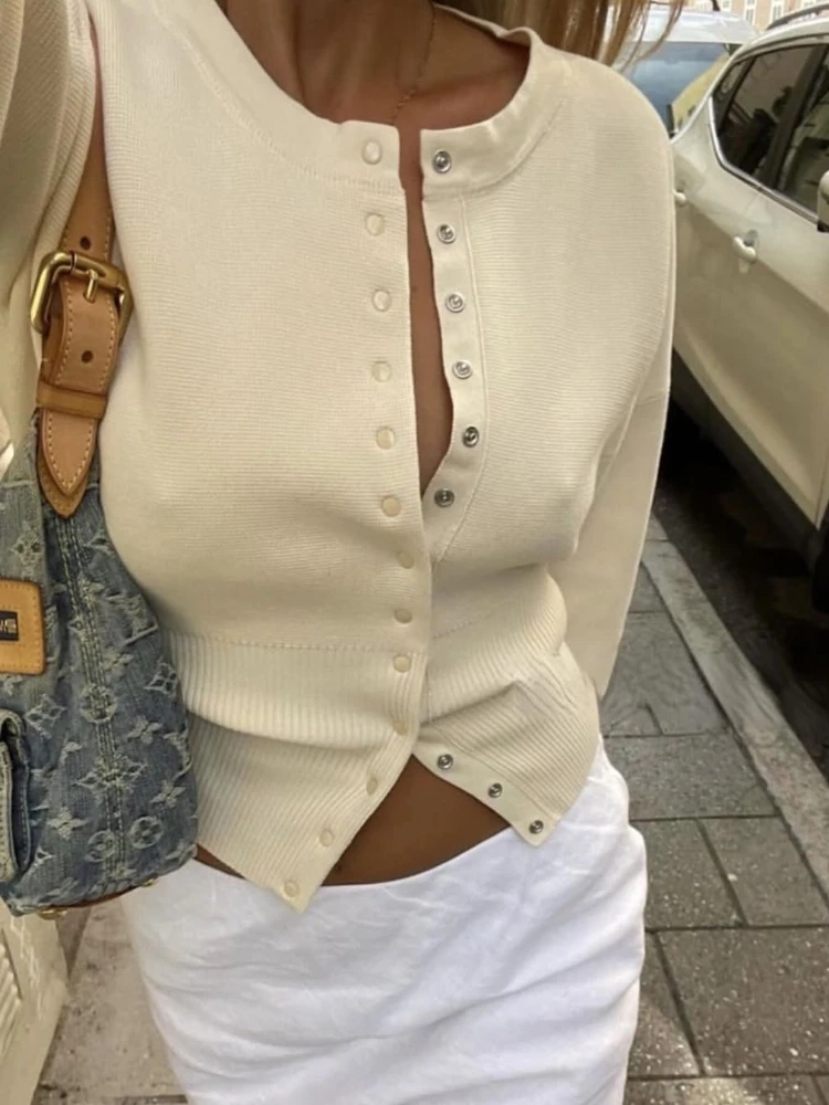 Damski dopasowany kardigan z dzianiny patchworkowej, krótki top, prążkowana dzianina, modna odzież wierzchnia na jesień, kardigan z dzianiny patchworkowej.
