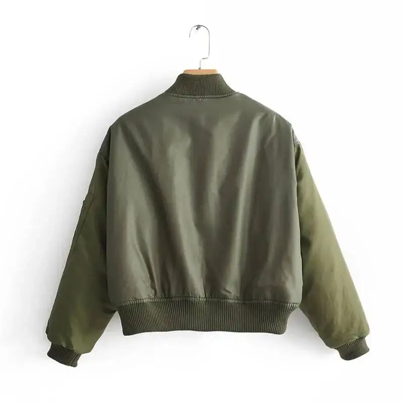 New Fashion Women Spring Autumn Solid Pilot Bomber Padded Jacket Famale Military Army Green Windbreaker Flight Baseball Coat