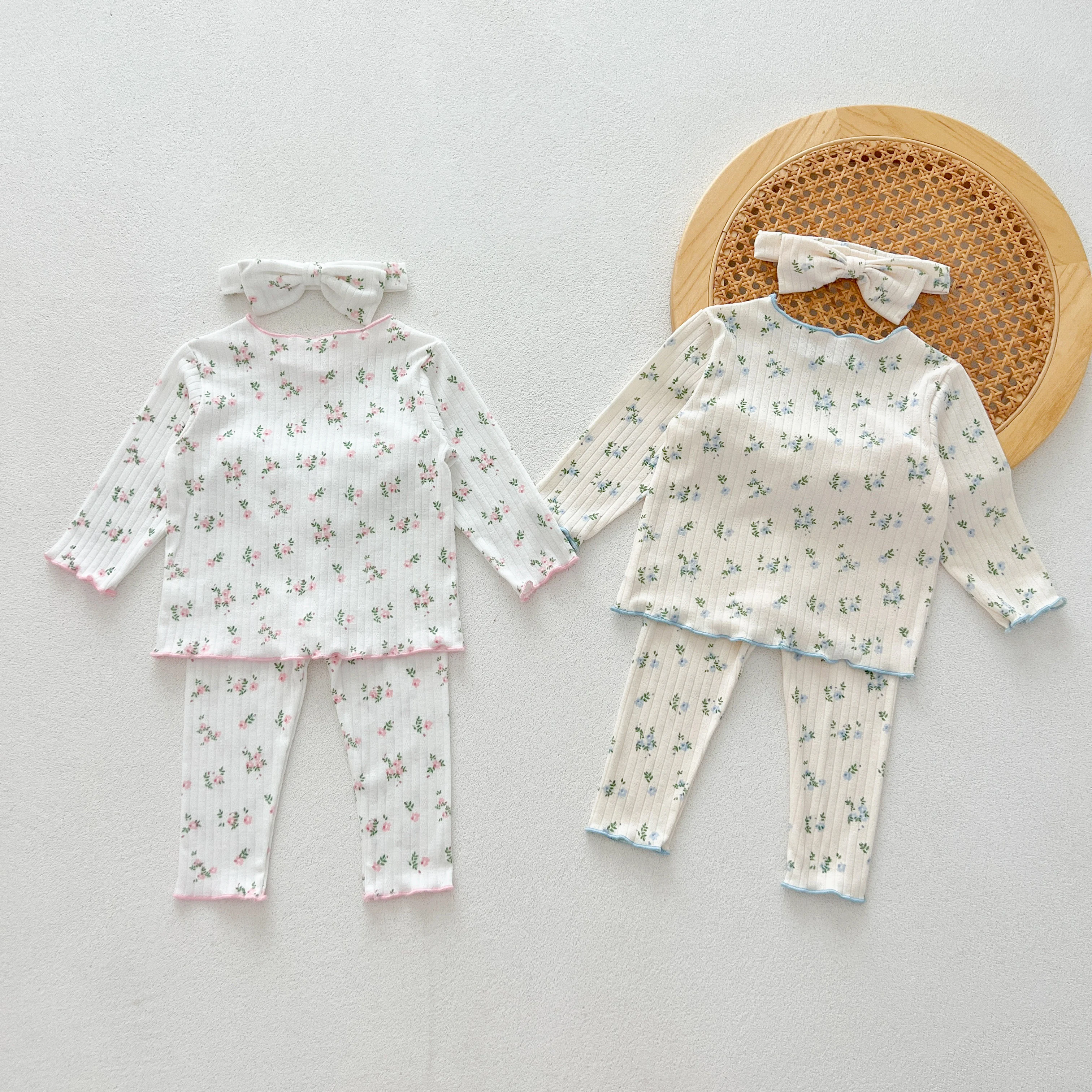 Infant and Toddler Long-Sleeved Set for Autumn, Two-Piece Floral Print Casual Set for Baby Girls