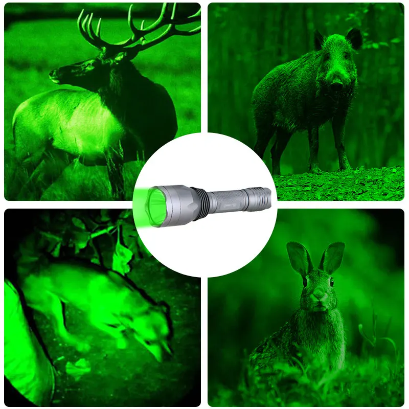 Varmint Predator Coyote Hog용 녹색 LED 사냥 손전등, C10 600 Yards, 1200lm, 하이 라이트, 전술 야간 사냥 토치, 1 모드