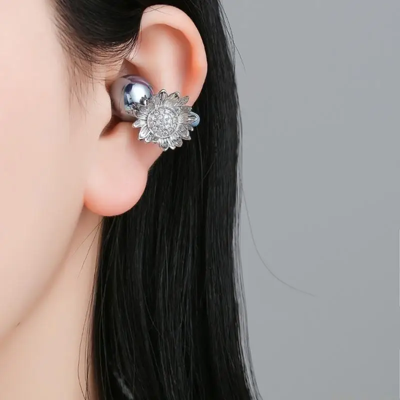 M5TD Ear Clip Sparkling Zircons Flower Buckles for FreeClip 1 2 Earbuds Accessory