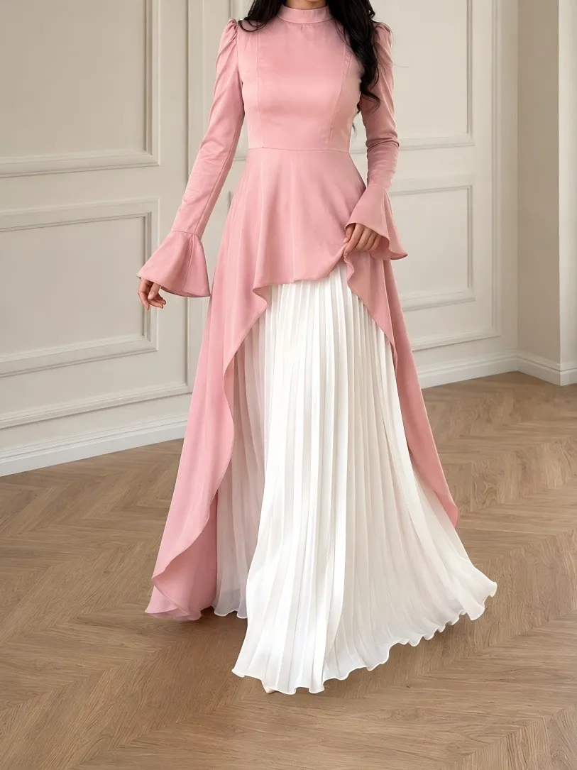 Low Waist Long Dress Straight Cut Fresh and Sweet with Elegant 3d Decoration Wrinkle Finish Maxi Length Casual for Women