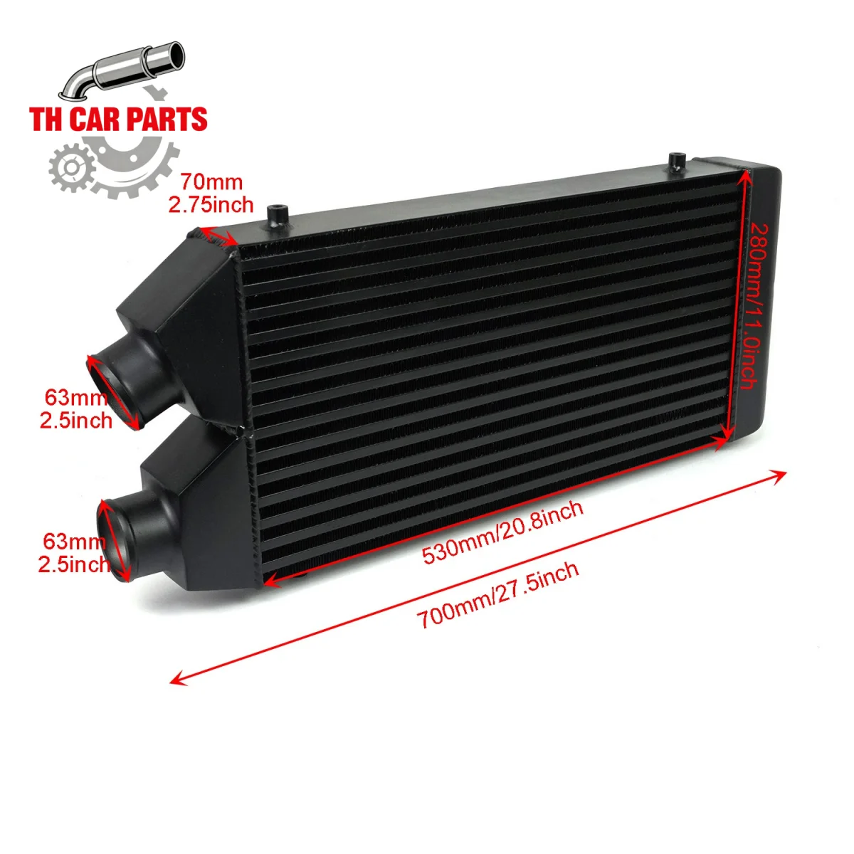 Intercooler Universal de Aluminio de 63 mm de Entrada, 530x280x76 mm, Radiador de Admisión de Aire Frío para Turbo, Intercooler para Automóvil