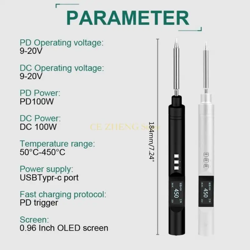 E56B Portable Electric Soldering Iron PD3.0 65W Metal Body Temperature Adjustable