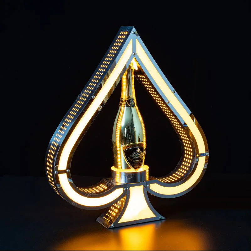 

Metal Frame Rechargeable Bar Bottle Service Display Glow Gold LED Flashing Champagne Holder Ace of Spade VIP Bottle Presenter