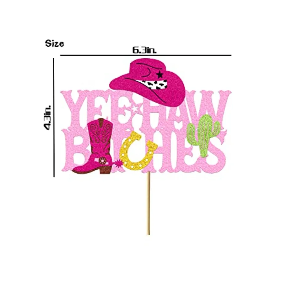 Yee Haw Cowgirl Cake Topper Western Decorations Glitter Pink Bachelorette Theme Cake Toppers Decorations for Girls Women Horse