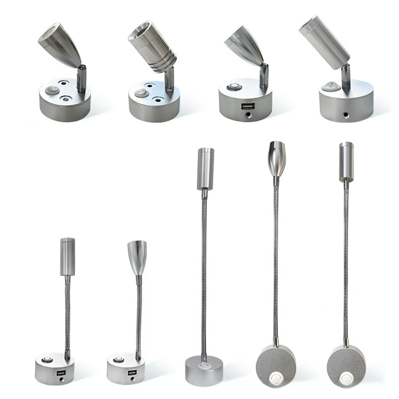 LED RV reading light Yacht 12-24V bedside spotlight universal hose 360 degree rotating surface mounted wall light USB