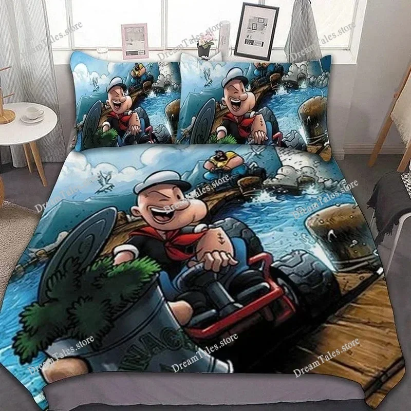 Exquisite 3D The Sailor Wallpaper Cartoon P-Popeyes Digital Printing Bedding Set Duvet Cover Comforter Bed Boys Girls Gift