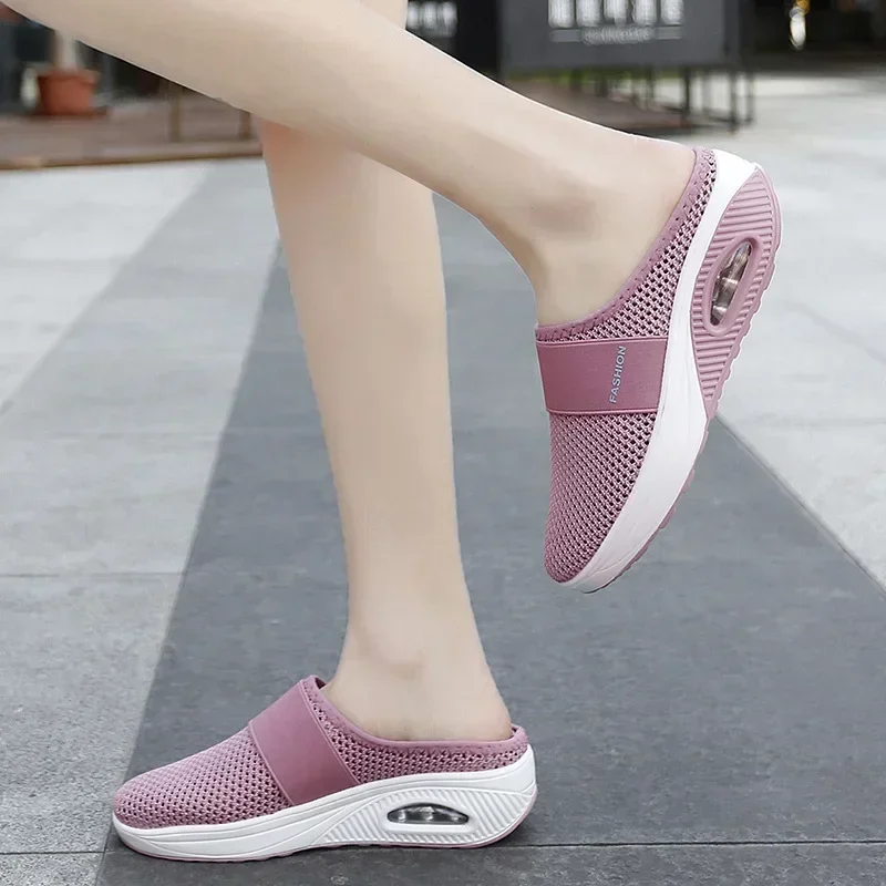 Women Air Cushion Slip-On Walking Shoes Orthopedic Diabetic Ladies Platform Mules Mesh Lightweight Slippers Female Wedges