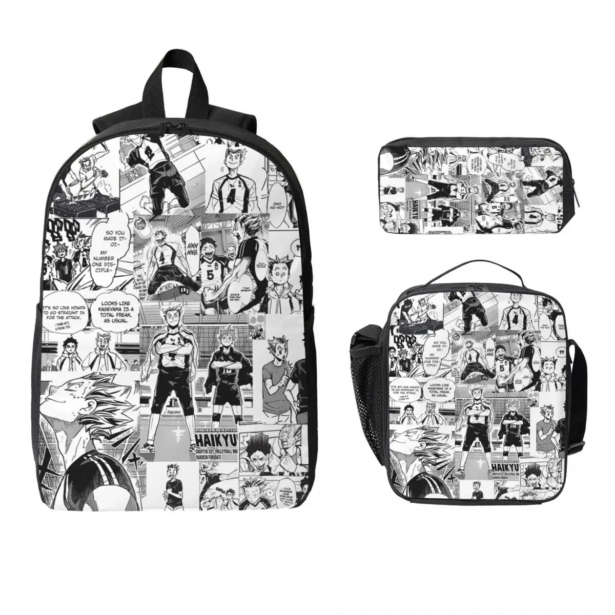 

Bokuto Manga Collage Backpack Student Boys Girls BookBag School Bag Computer Shoulder Bags 3ps Insulated Lunch Bag Pencil Case