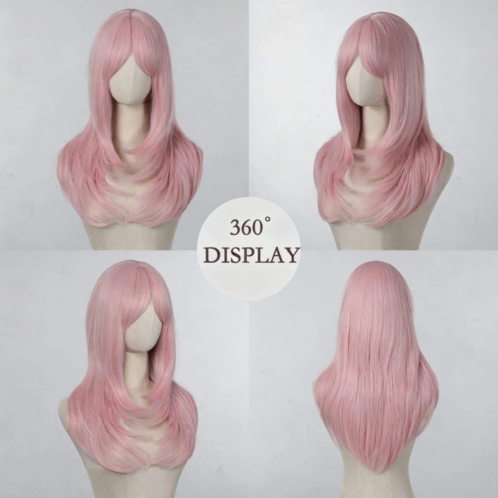 Pink High-Layer Long Hair Wig for Women Stylable High-Temperature Fiber European American Style Full Wig for Daily Use