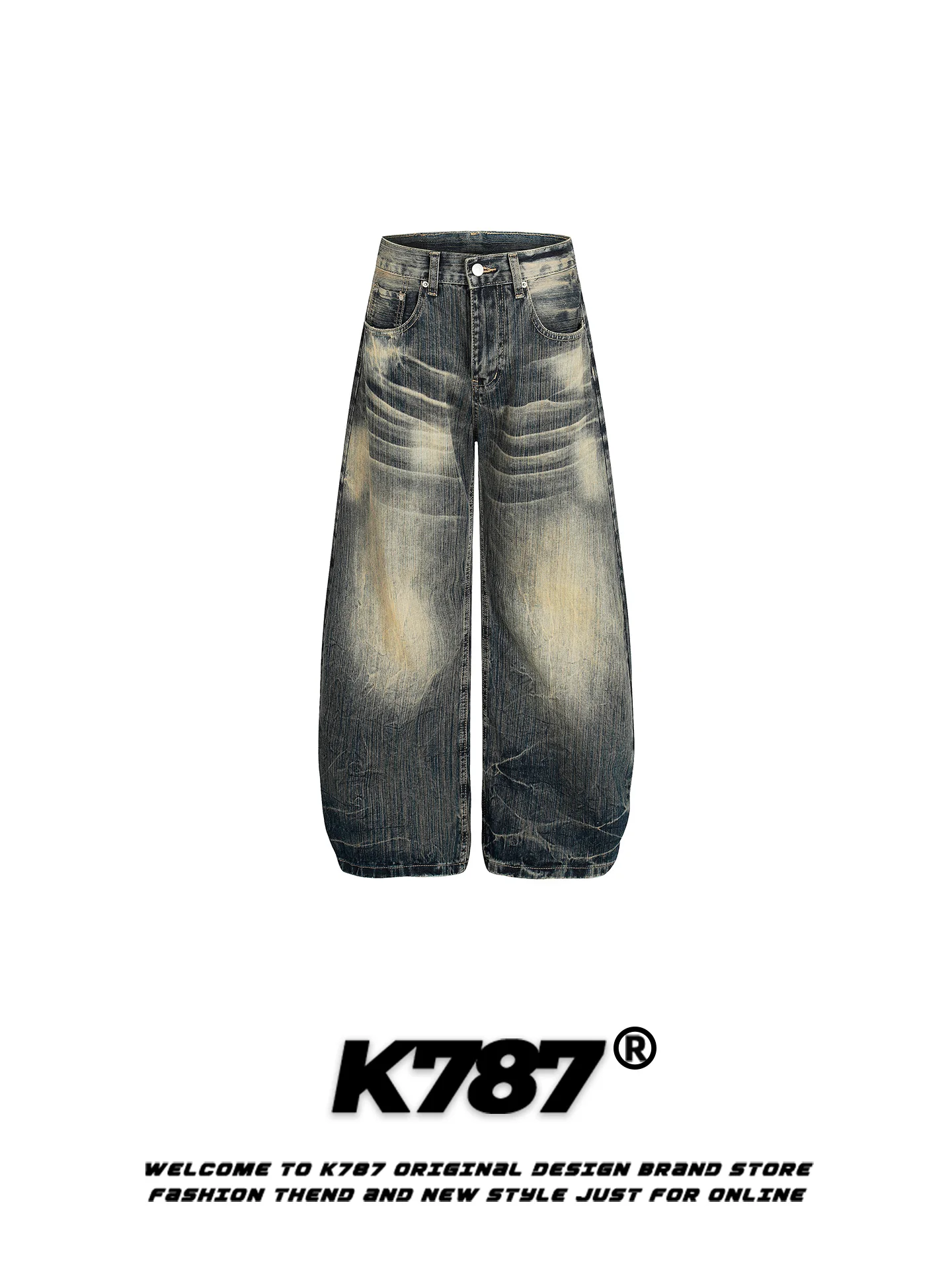 

Джинсы K787 в американском ретро-стиле с узором «бамбуковый узел», повседневные, широкие, унисекс, свободного кроя, с высокой талией, уличная мода, длинные брюки