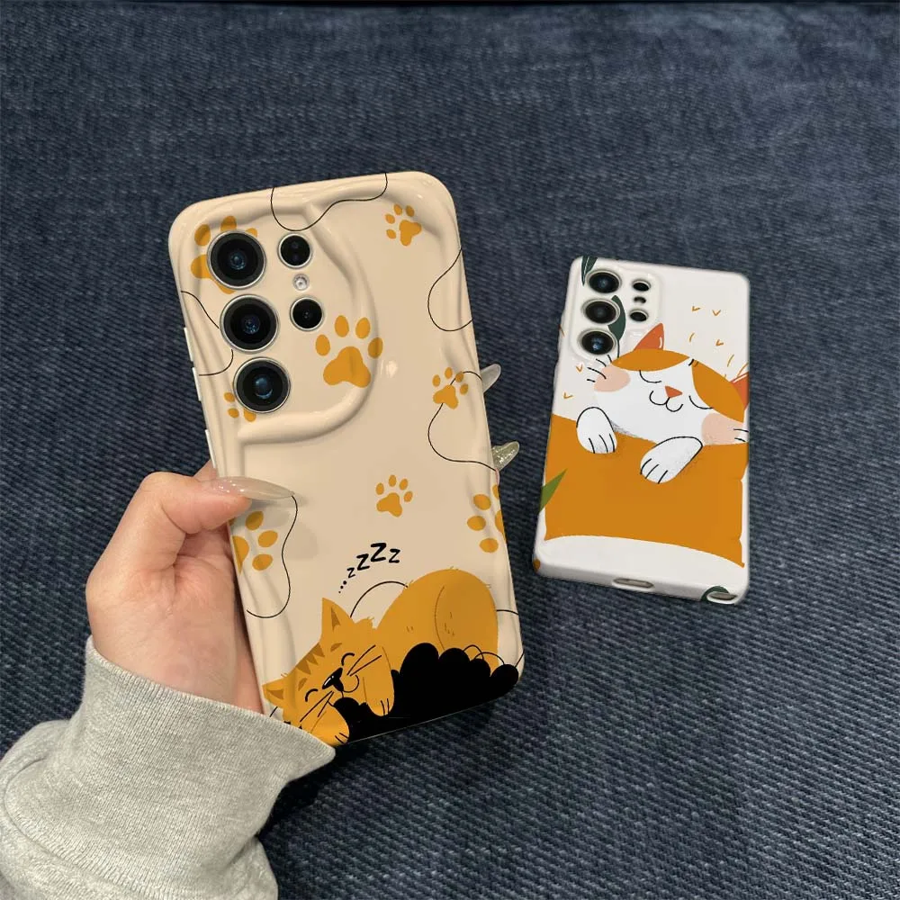 

Illustrations Cute Orange Cat For Samsung Galaxy S21 S23 S24 S25 FE Lite Plus Ultra 5G Wave Oil Film Phone Case