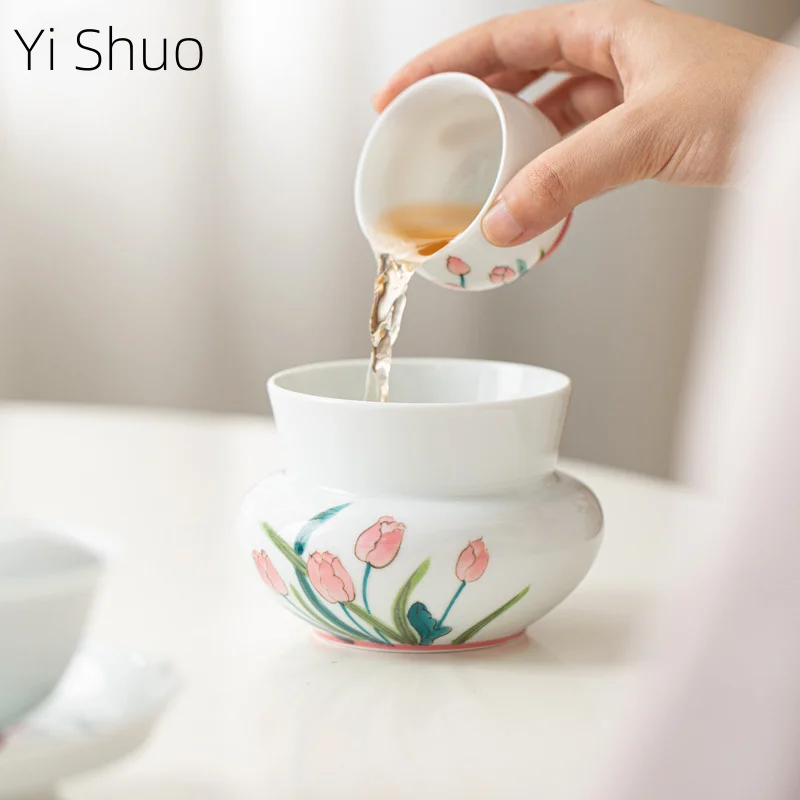 Underglaze Hand-painted Tulip Jianshui Ceramic Kung Fu Tea Ceremony Accessories Tea Washing Water Tank Tea Residue Bucket