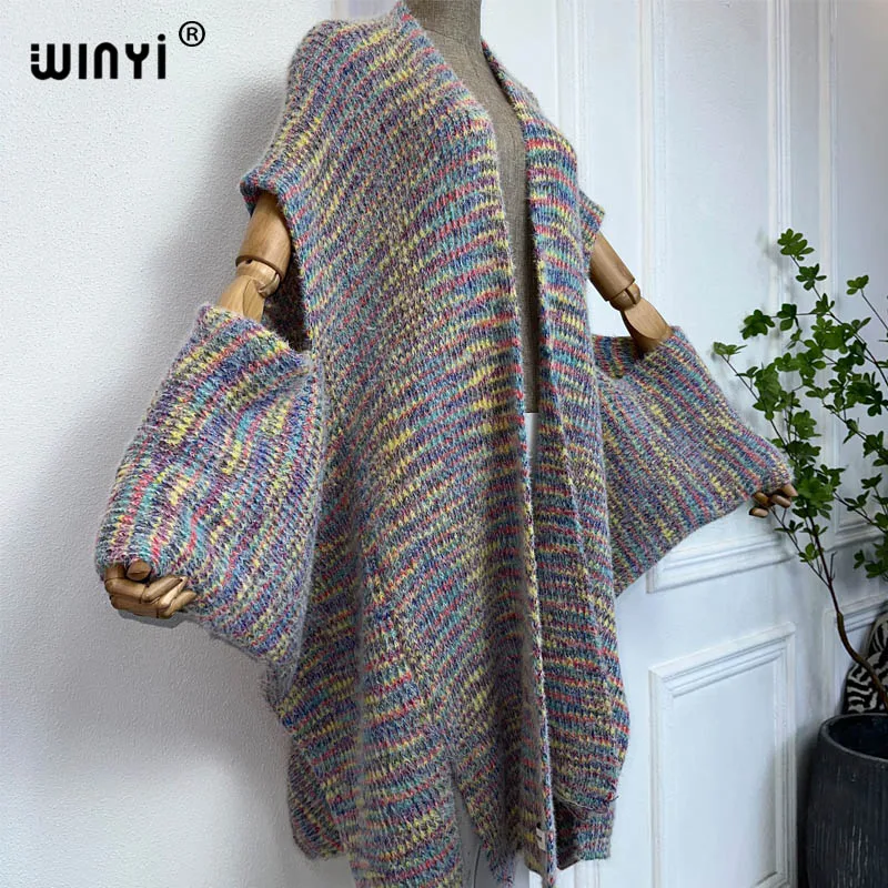 WINYI 2023 sexy woman Winter kimono Knitted cardigan fashion hipster party dress Thick Warm Female jacket kaftan Christmas coat