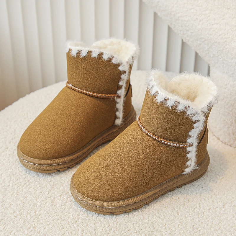 Classic Plush Winter New Boys Girls' Snow Boots Children's Fashion Keep Warm 2023 Soft Round-toe Ankle Boats for Big Kids