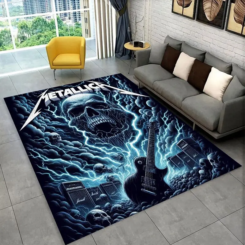 Retro Metal Band M-Metallica Thrash Non-Slip Area Rug for Living Room Bedroom Playroom,Carpet Floor Mat for Home Decor Holiday