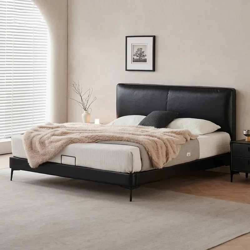 for Little Black Cow Leather Bed Italian Minimalist Master Bedroom Double Bed Modern Simple Light Luxury Edge Ultra-thin