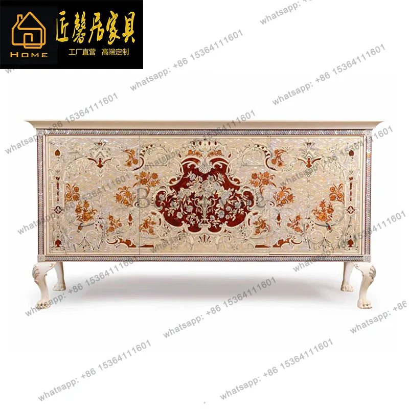 French inlaid shell craft meal side mahogany carved porch cabinet
