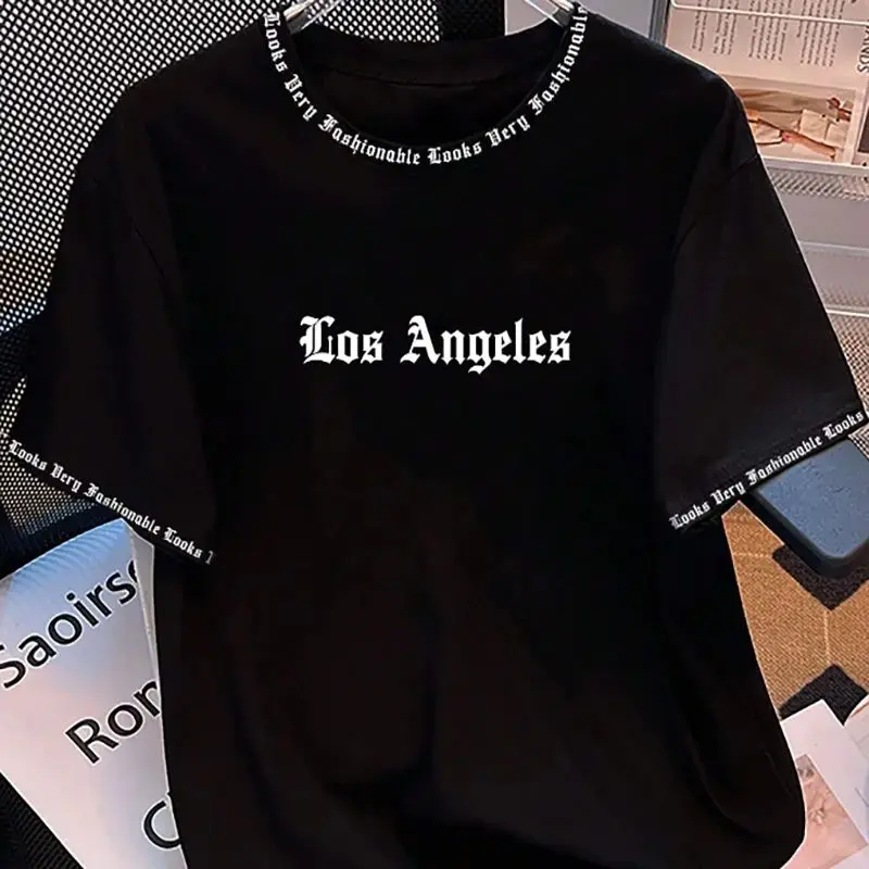 The 2025 summer new men's T-shirt 3D letter print casual loose solid-color basic coat with American style image 4