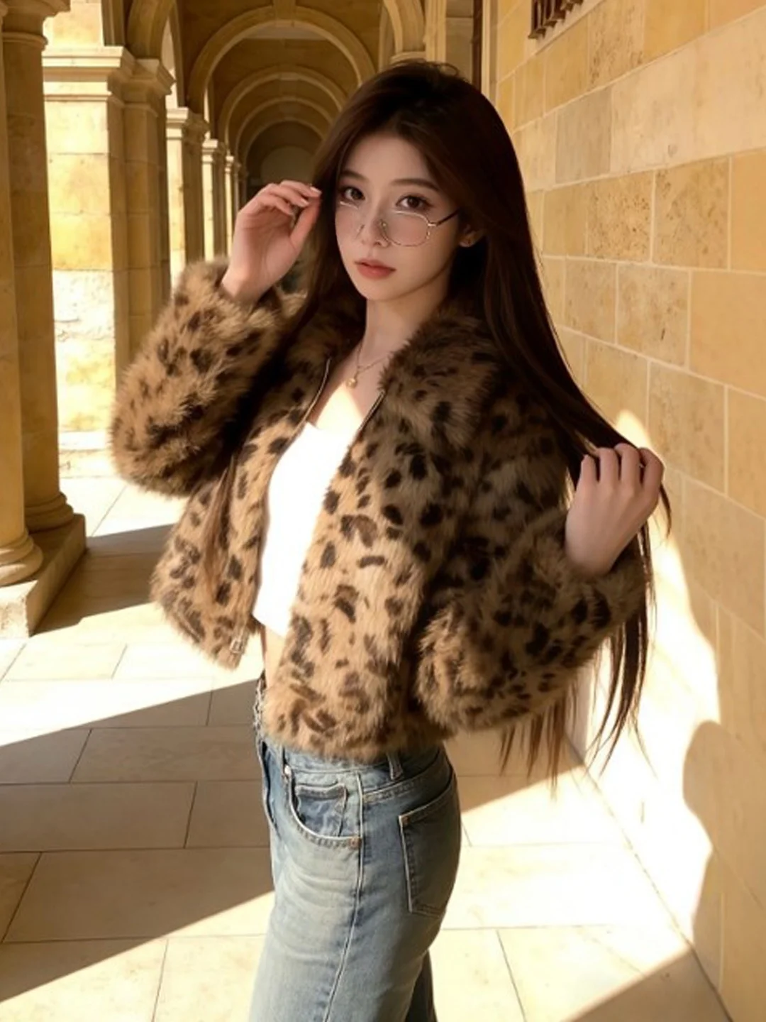 

Retro Faionable Leopard Print Eco-friendly Fur Jaet ort Unique Super Beautiful Coat Spring 2026 Youth Casual Warm Zipper