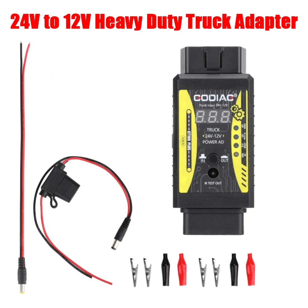 

24V to 12V Heavy Duty Truck Adpter Added Fuel Injector Cleaning & Testing for X431 Easydiag/ ThinkCar/ Thinkdiag 2 OBD2 K-Line
