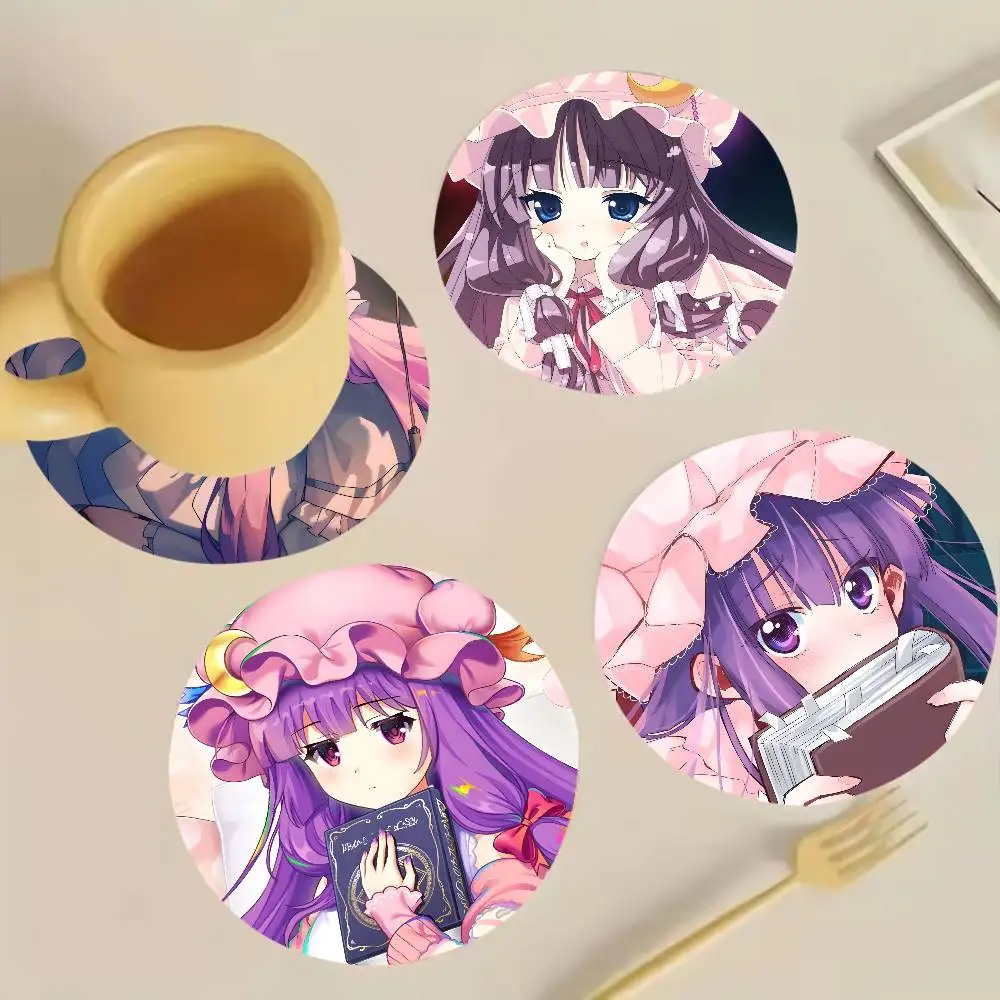 P-Patchouli Knowledge T-Touhou Lostword Wooden Cup Mat Cappuccino Vodka Juice Water Coaster for Flower Shop
