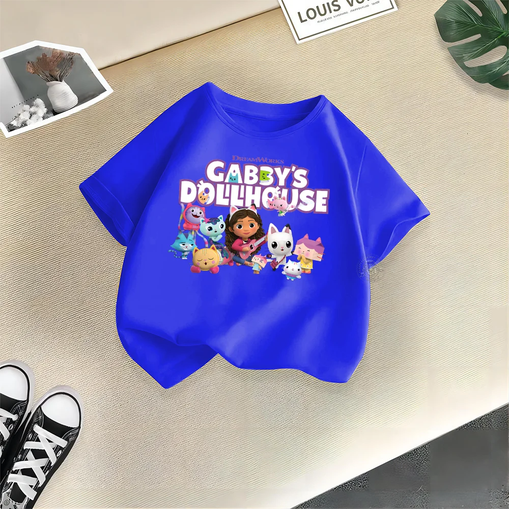 Children's Gabby Dollhouse Gabby Dollhouse Clothes Summer Boys and Girls Pure Cotton Short sleeved T-shirts