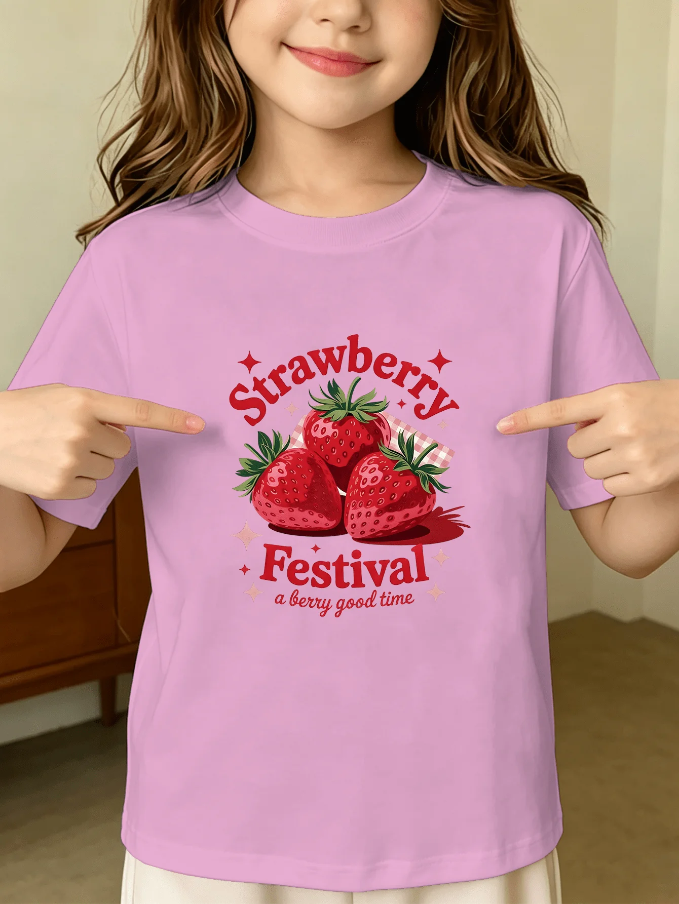 Strawberry Festival Kids Tee Fruit Letter Print Boys Girls Family Matching Cotton Summer Short Sleeve Basic Children Tshirt