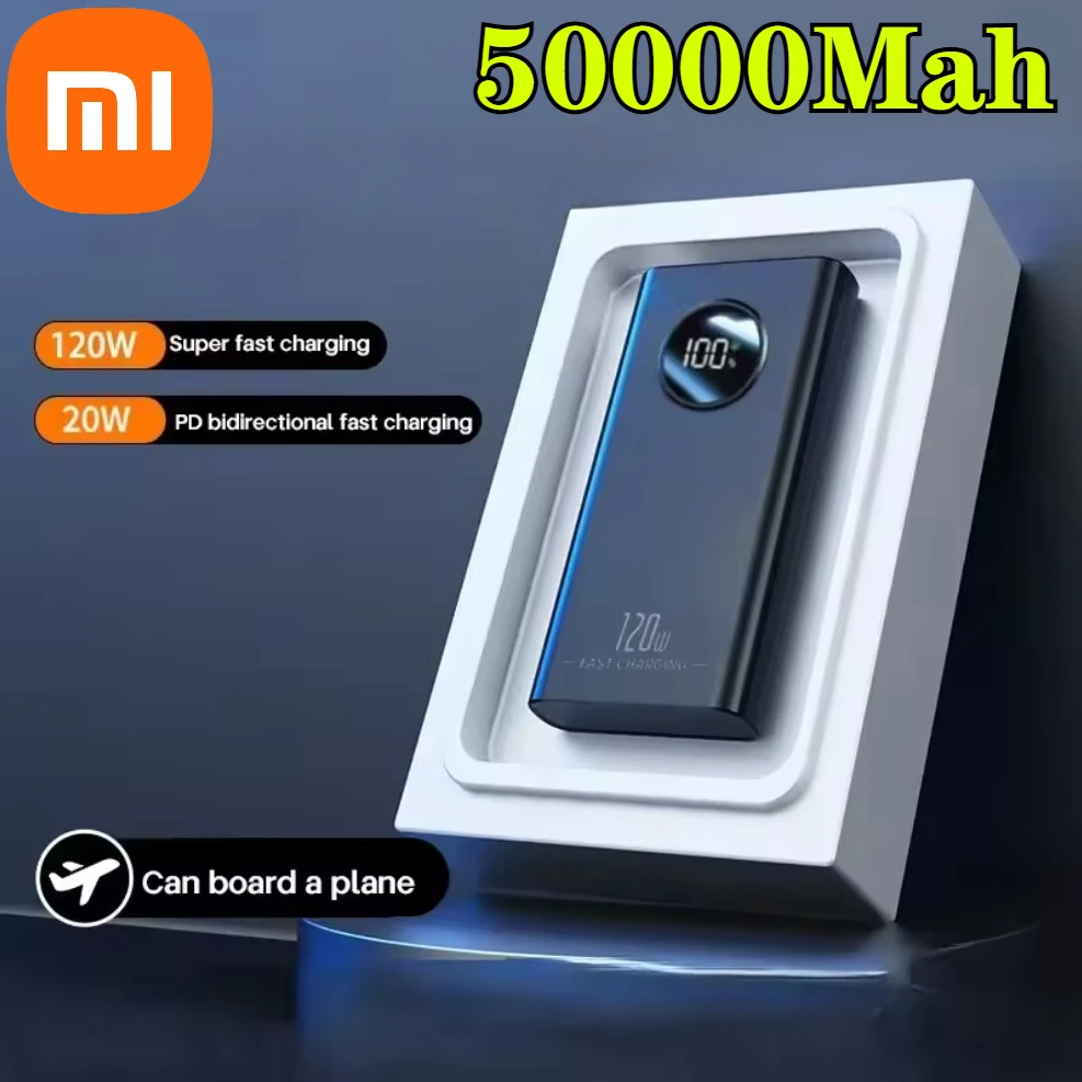 2025 جديد Xiaomi 50000mAh قدرة عالية 120 واط شحن سريع قوة البنك المحمولة شاحن بطارية خارجي مع شاشة ديجيتال LED
